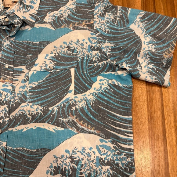 Men’s Western Aloha Wave Print Pearl Snap Shirt XXL Hawaiian Surf Button Up - Picture 10 of 13